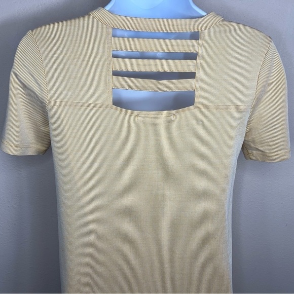 XS BCBGENERATION MUSTARD YELLOW WHITE STRIPED TUNIC TOP STRETCH - Picture 6 of 10